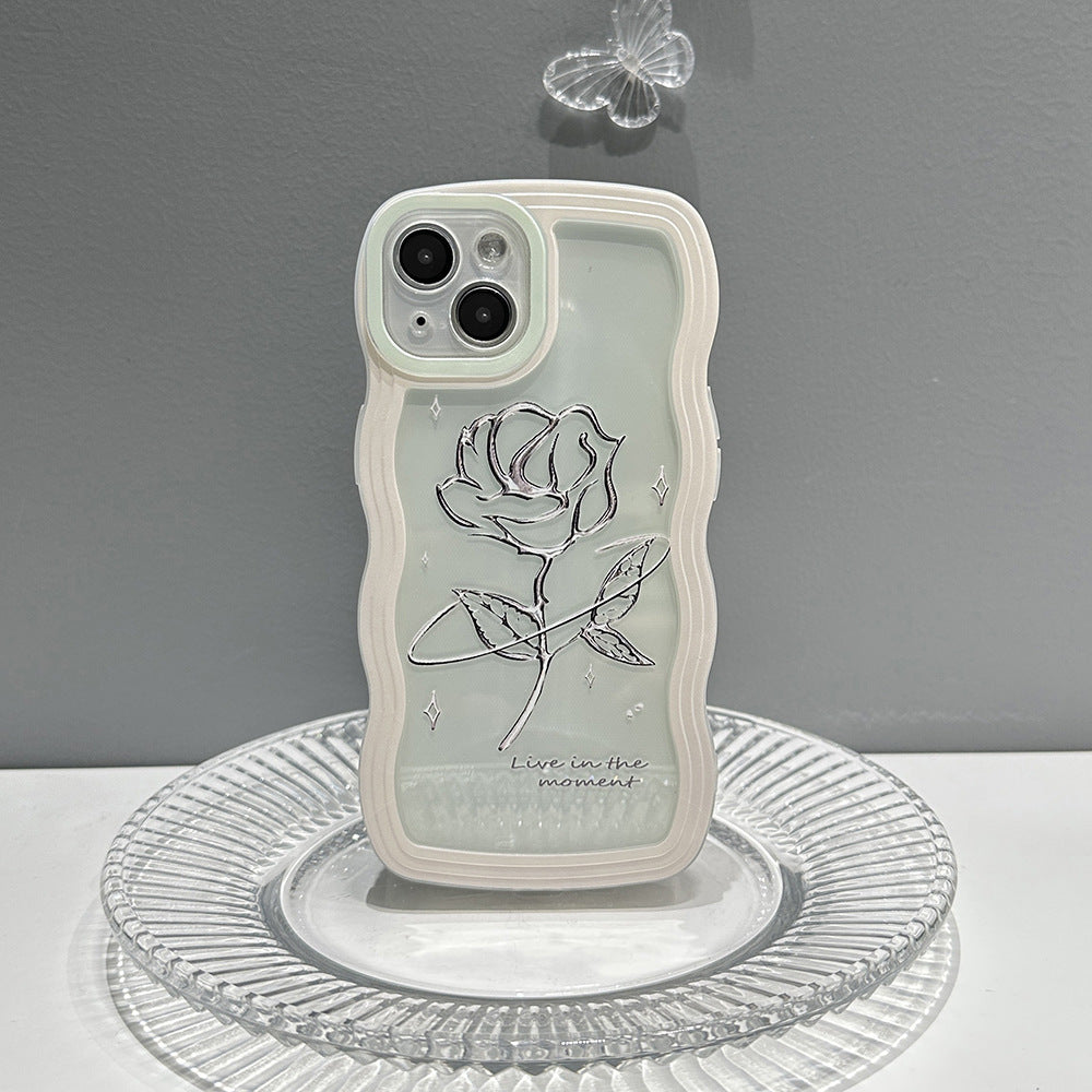 Rose Transparent Phone Case All-inclusive Big Wave Silicone Soft Case