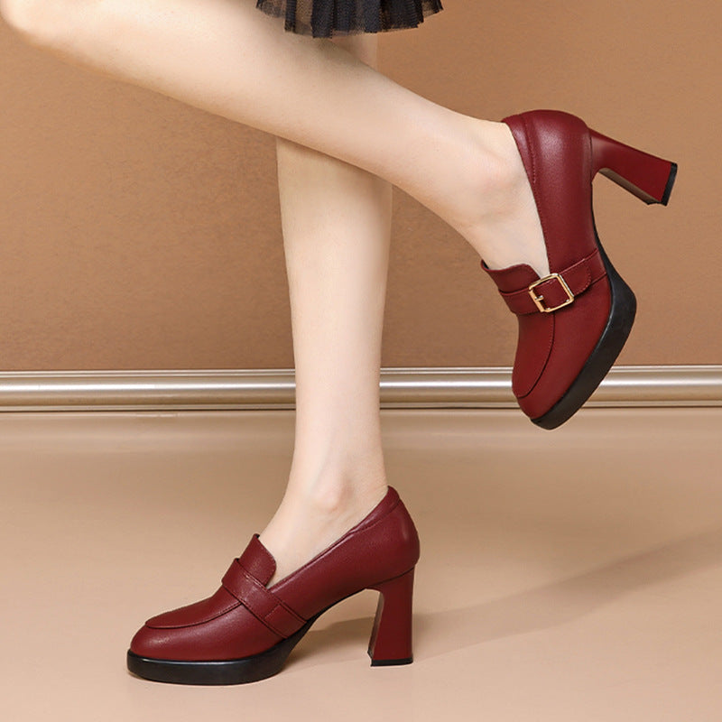 Comfortable Low-cut Square Buckle British Style High Heels