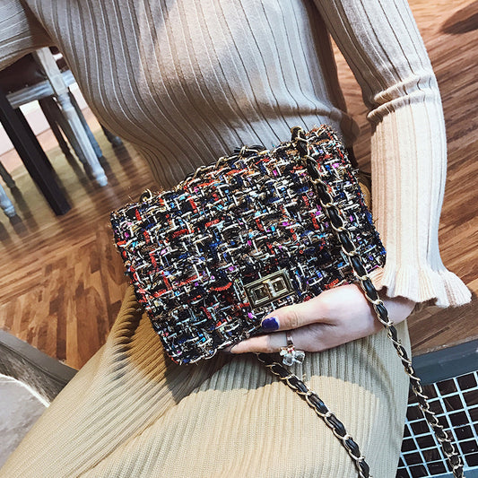Lattice Bag Woolen Cloth Small Fragrant Wind Rhombic Chain Bag