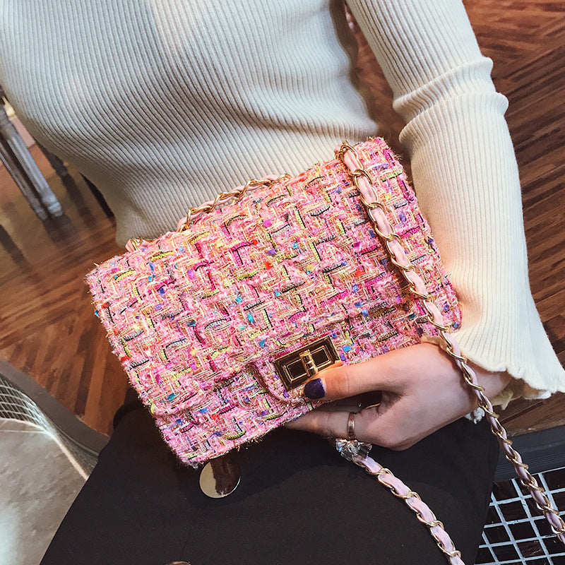 Lattice Bag Woolen Cloth Small Fragrant Wind Rhombic Chain Bag