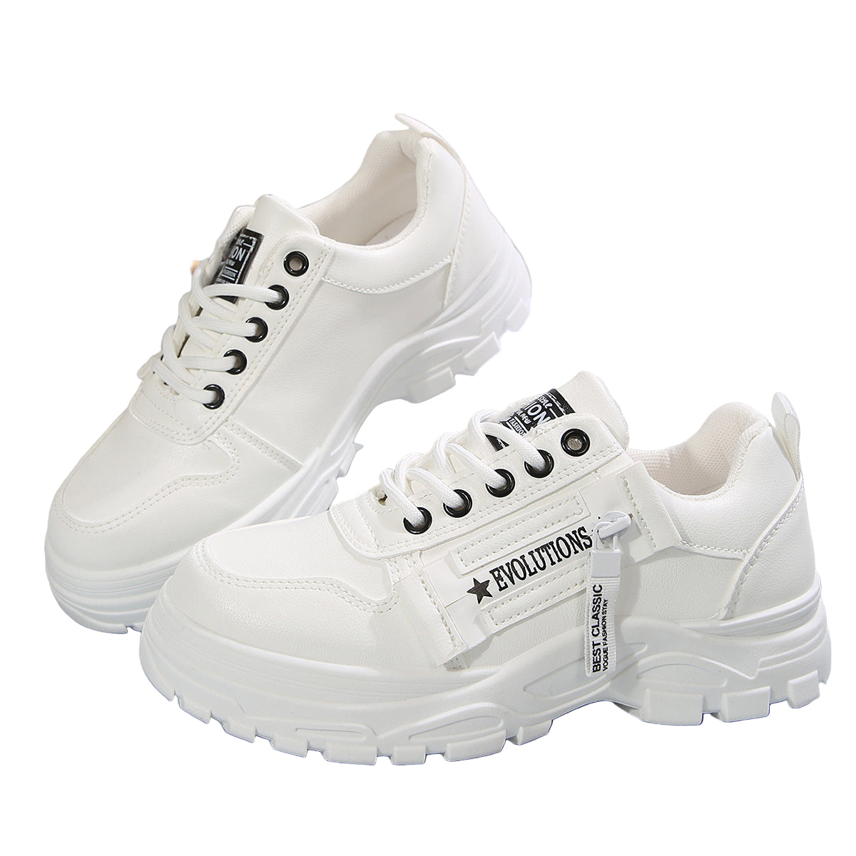 Lace-up Sports Shoes with Side-Zipper Design Round-toe Casual Shoes