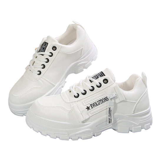 Lace-up Sports Shoes with Side-Zipper Design Round-toe Casual Shoes