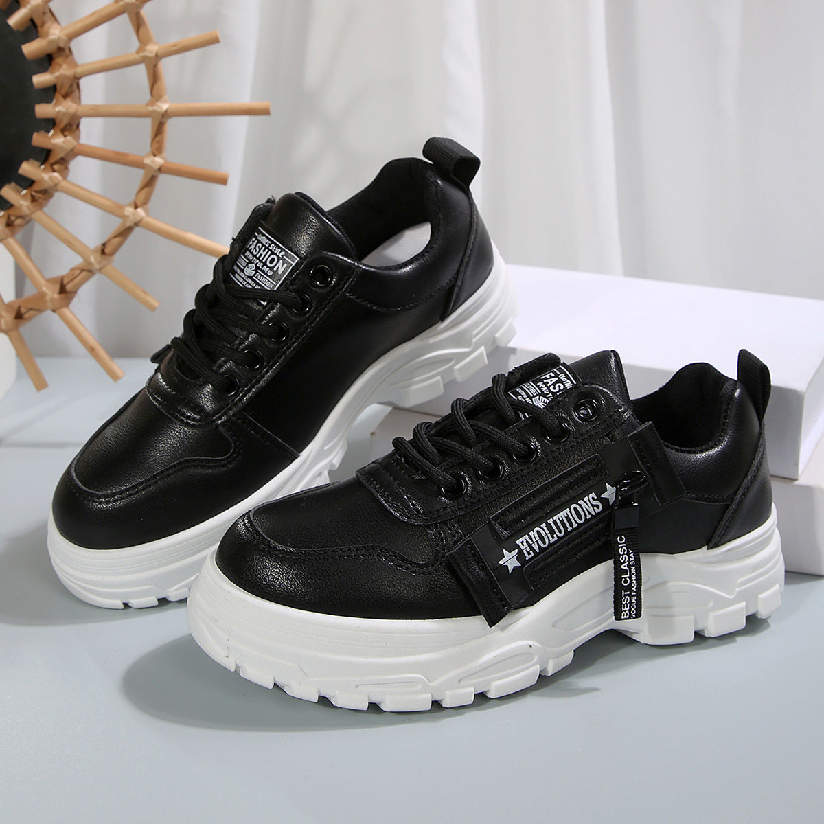 Lace-up Sports Shoes with Side-Zipper Design Round-toe Casual Shoes
