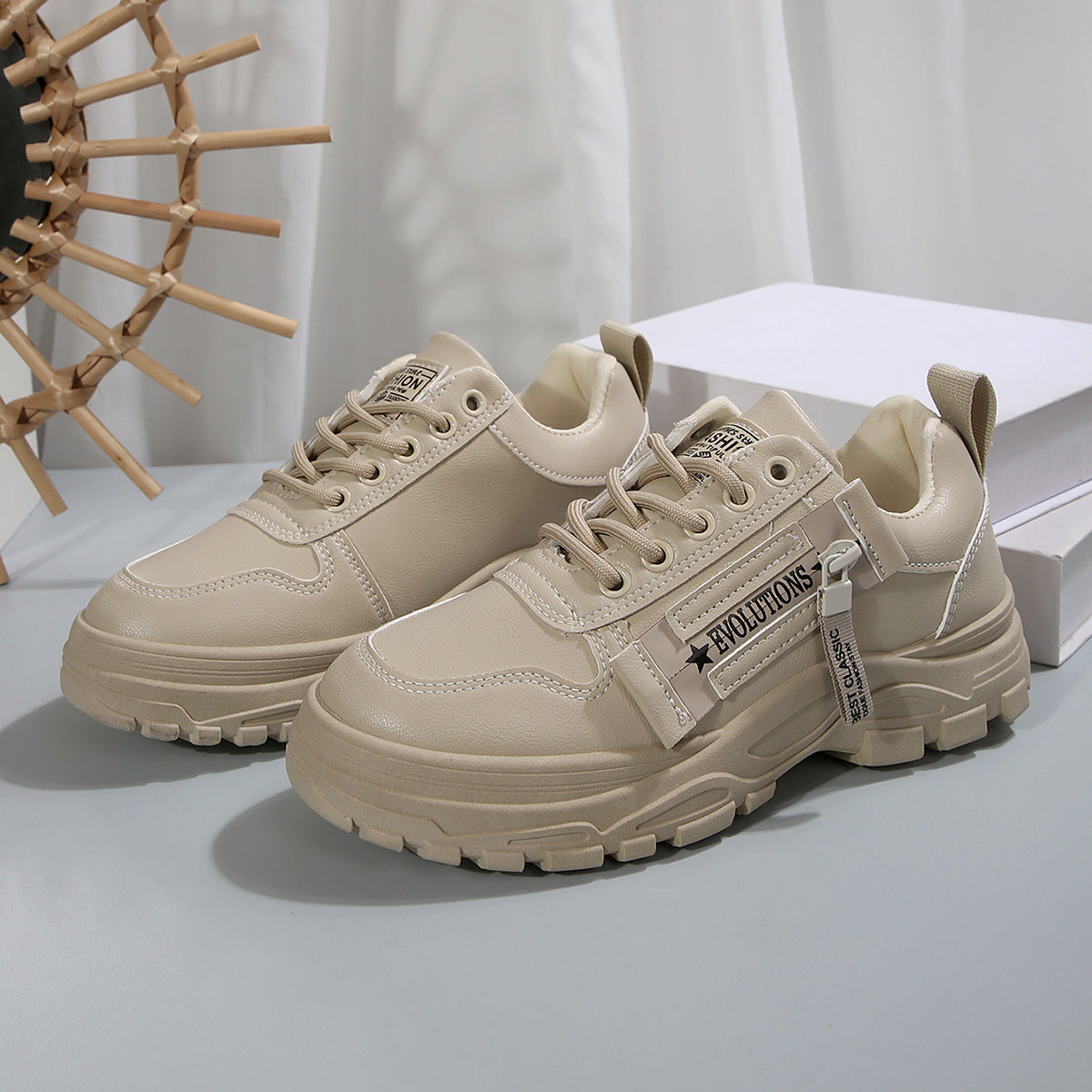 Lace-up Sports Shoes with Side-Zipper Design Round-toe Casual Shoes