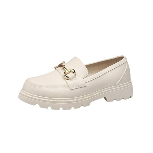 Retro Small Golden Button Round Toe PVC Slip-on Platform Shoes
