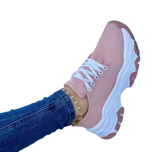 Round Head Thick Bottom Low-top Casual Shoes Lace Up Pumps