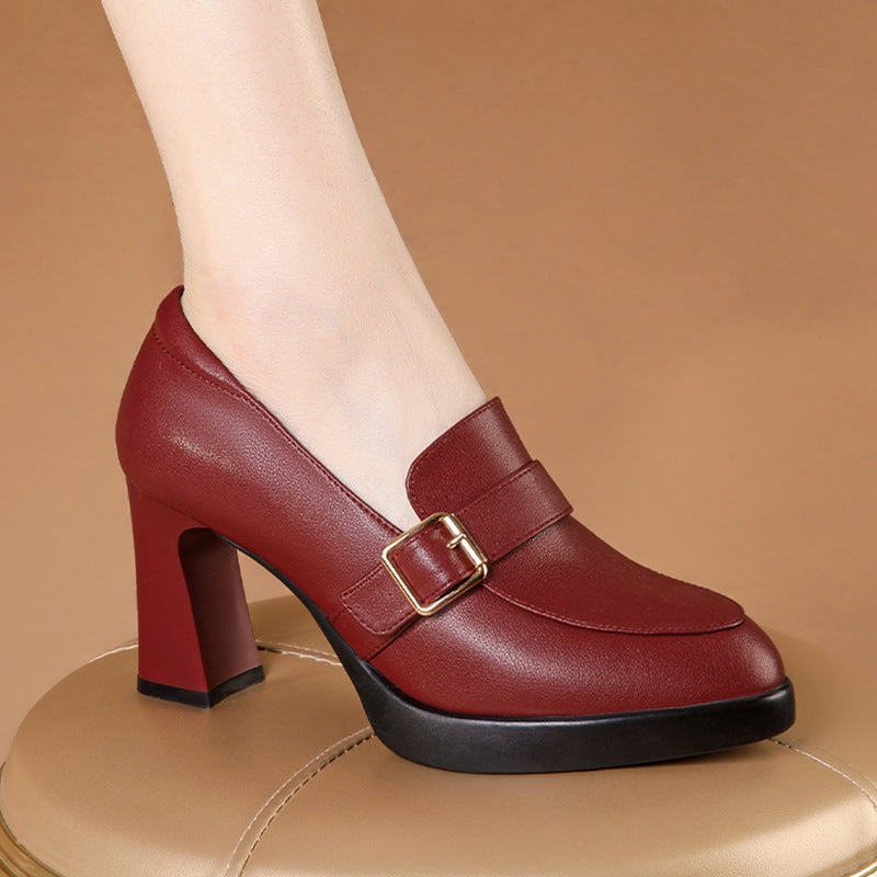 Comfortable Low-cut Square Buckle British Style High Heels
