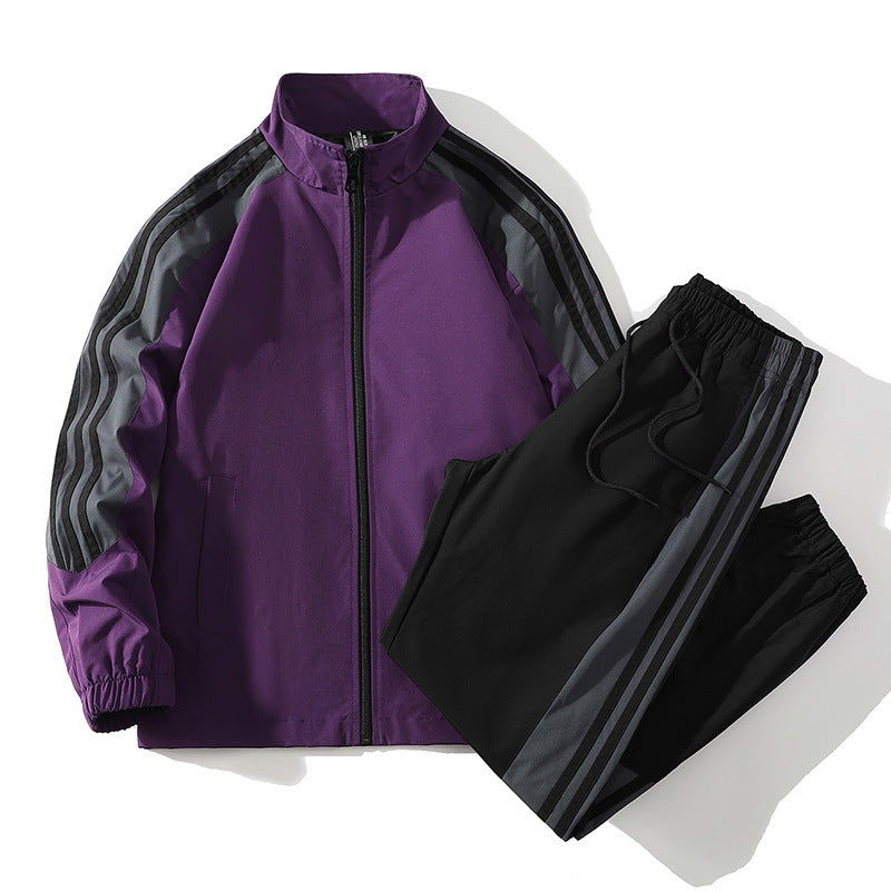 Sports Men's Trendy Handsome Casual Stand Collar Top and Trousers