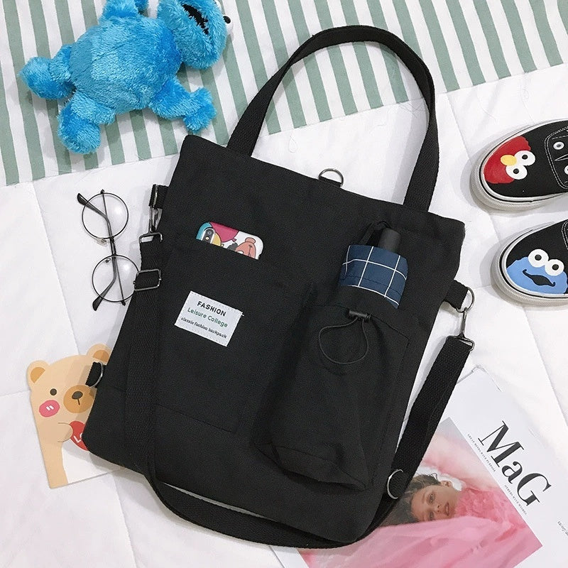 Canvas Bags Students Handbag with Pockets Preppy Backpack