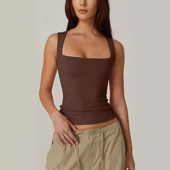 Summer Square-neck Tank Vest Ins Fashion Slim Solid Sleeveless Tops