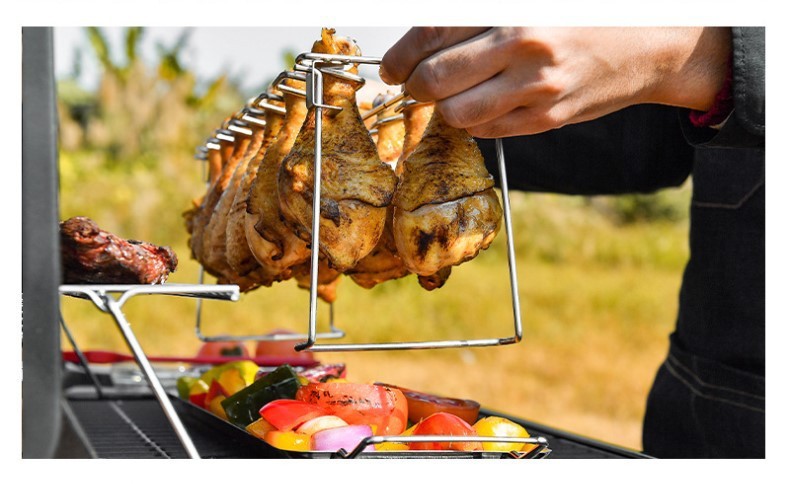Portable Grilling Basket Mesh Clip Steel BBQ Rib Shelf Non-Stick Barbecue