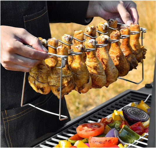 Portable Grilling Basket Mesh Clip Steel BBQ Rib Shelf Non-Stick Barbecue