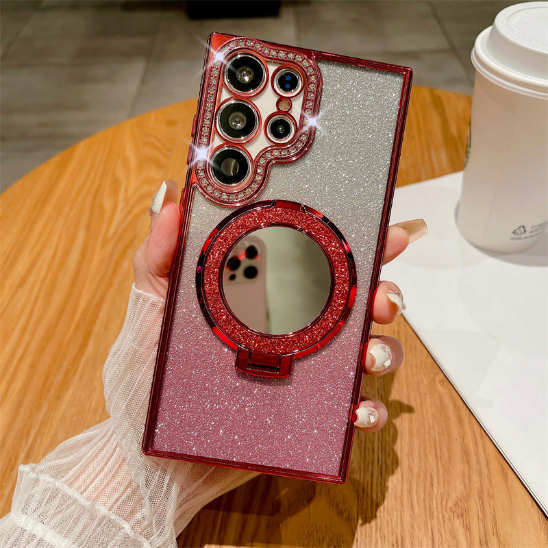 Rhinestone Glitter Magnetic Suction Mirror Bracket Drop-resistant Soft Case
