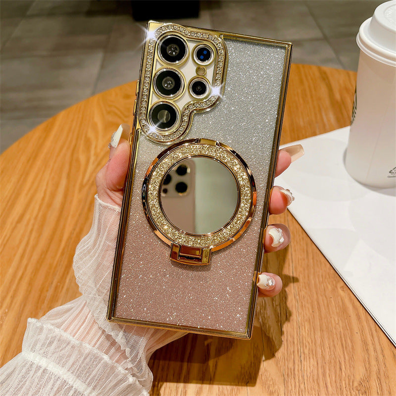 Rhinestone Glitter Magnetic Suction Mirror Bracket Drop-resistant Soft Case