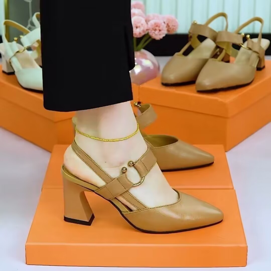 Closed Toe Back Chunky Heel Sandals Woman High-heeled Shoes
