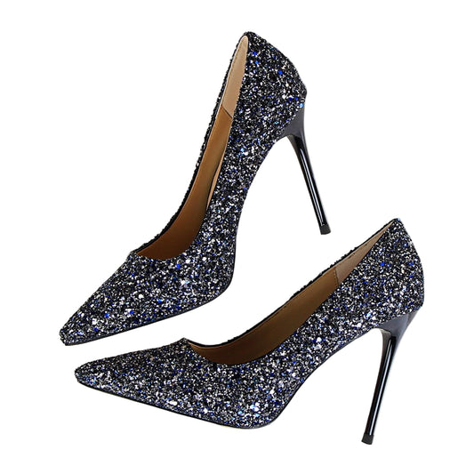 Shining sequins sexy slim nightclub high heels