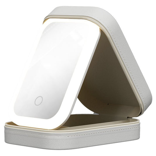 Makeup Storage Box with LED Light Mirror Portable Travel