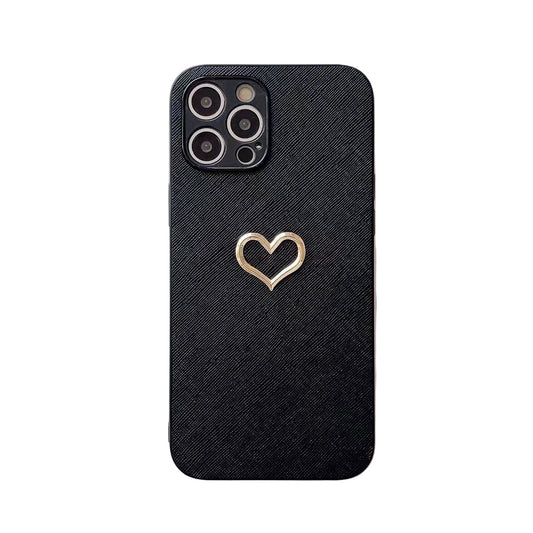 Simple Bronzing Heart Leather Phone Case