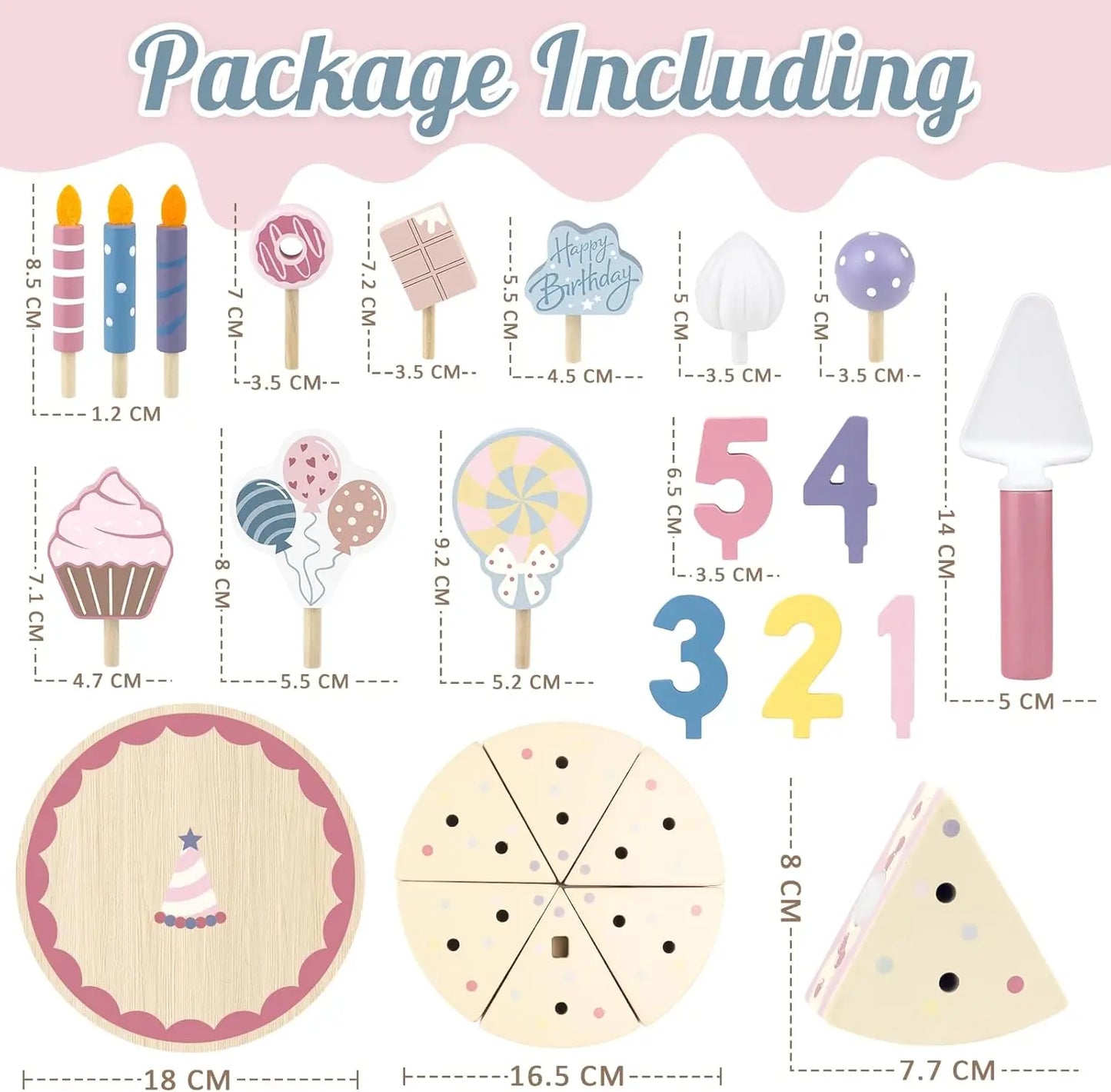 Wooden Kids Birthday Cake Toy Pretend Play Cutting Food Game Children Role Play