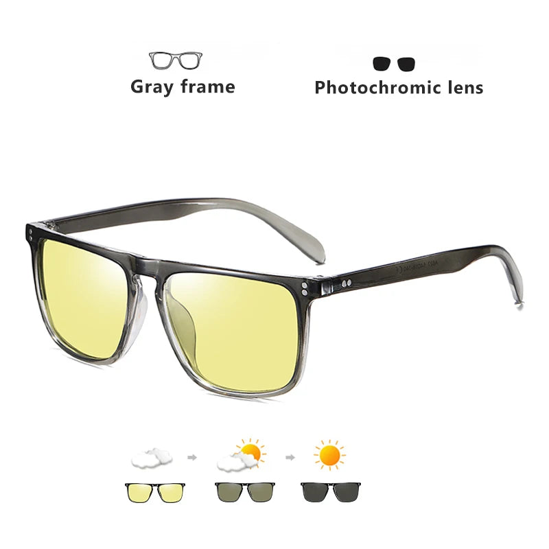 Brand Rivet Square Photochromic Sunglasses Polarized