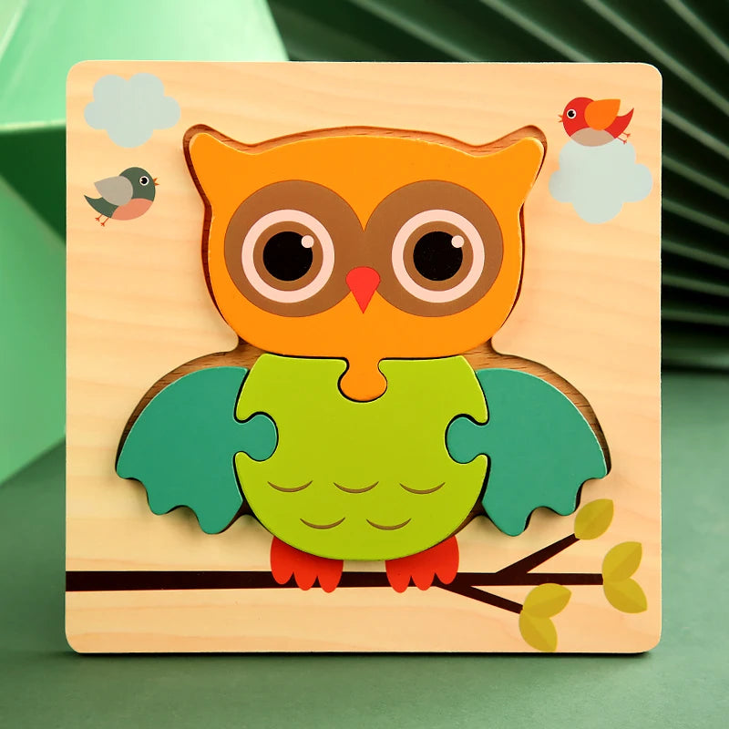 High Quality 3D Wooden Puzzle Baby Cartoon Animal Early Learning Cognition