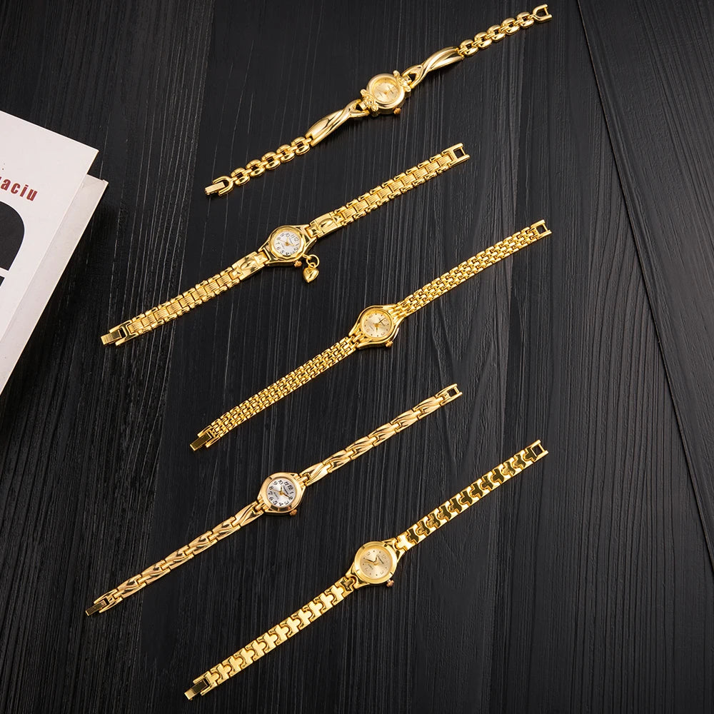 Gold Vintage Watch for Women Luxury Elegant Quartz Watch