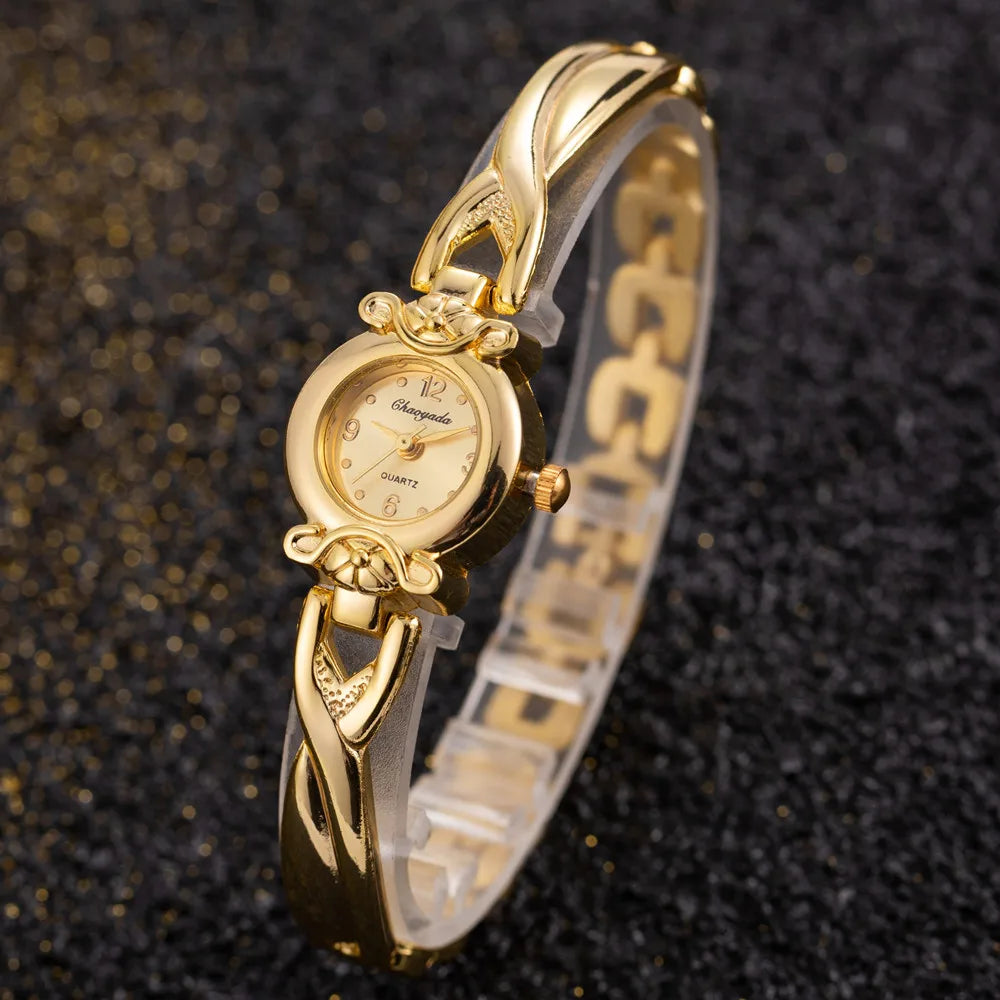 Gold Vintage Watch for Women Luxury Elegant Quartz Watch