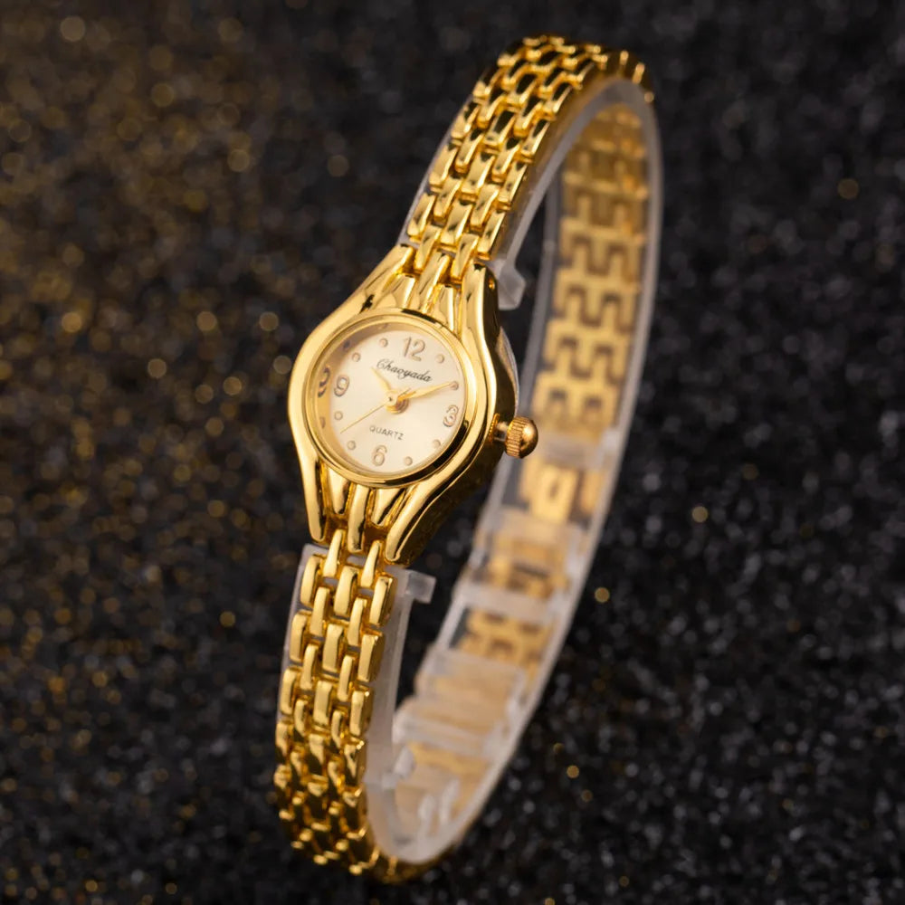 Gold Vintage Watch for Women Luxury Elegant Quartz Watch