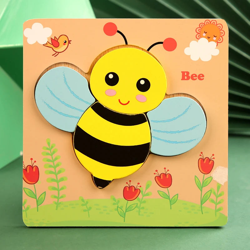 High Quality 3D Wooden Puzzle Baby Cartoon Animal Early Learning Cognition