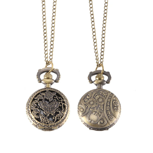 Vintage Pocket Watch Bronze Color Quartz Watch Cool Chain Hollow Butterfly Tree Watches