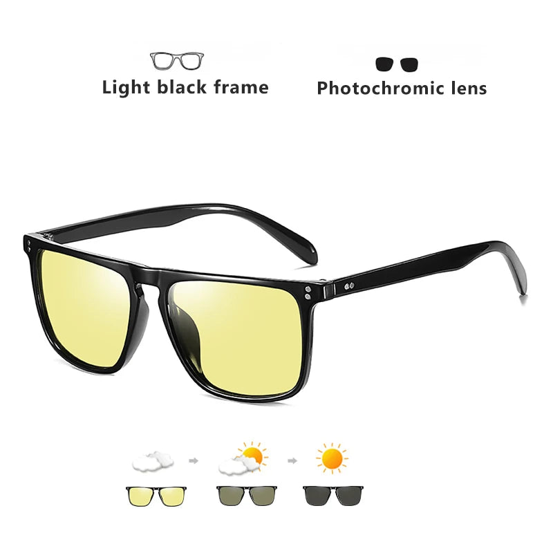 Brand Rivet Square Photochromic Sunglasses Polarized