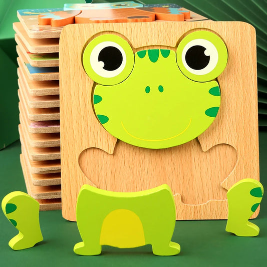High Quality 3D Wooden Puzzle Baby Cartoon Animal Early Learning Cognition
