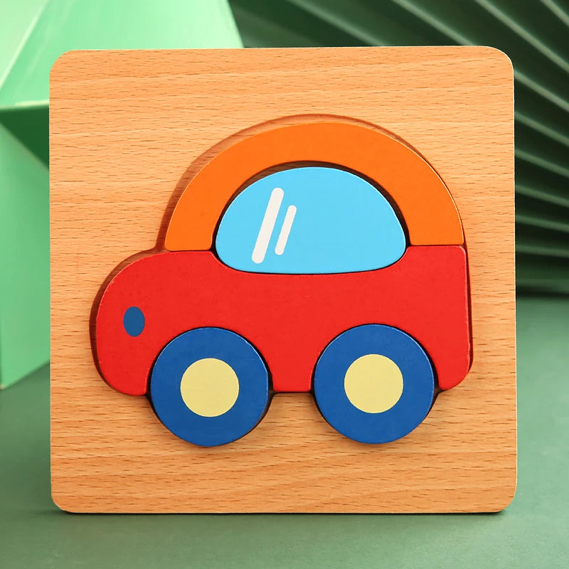 High Quality 3D Wooden Puzzle Baby Cartoon Animal Early Learning Cognition