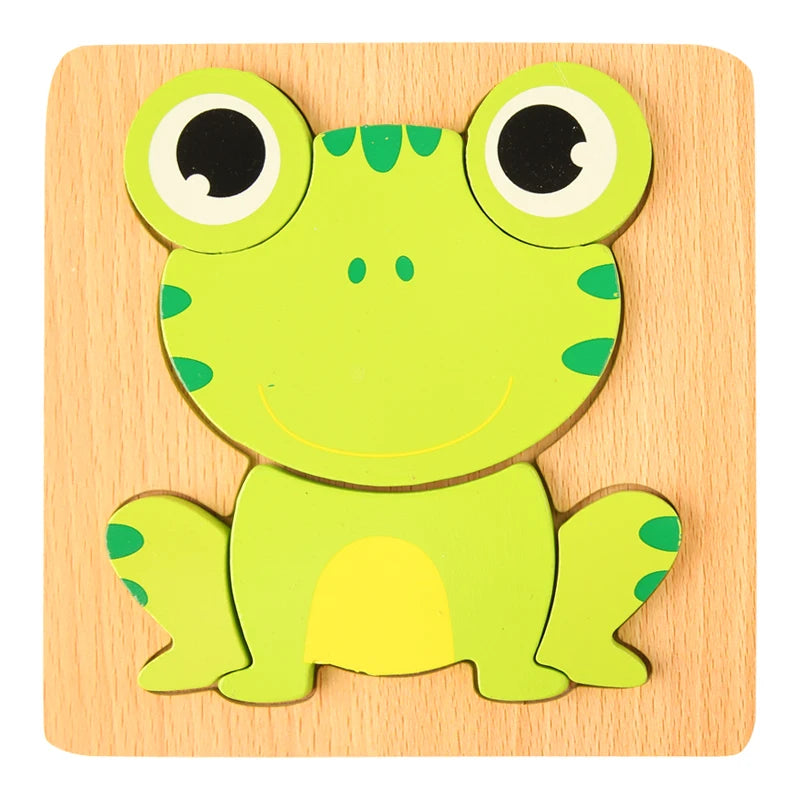 High Quality 3D Wooden Puzzle Baby Cartoon Animal Early Learning Cognition