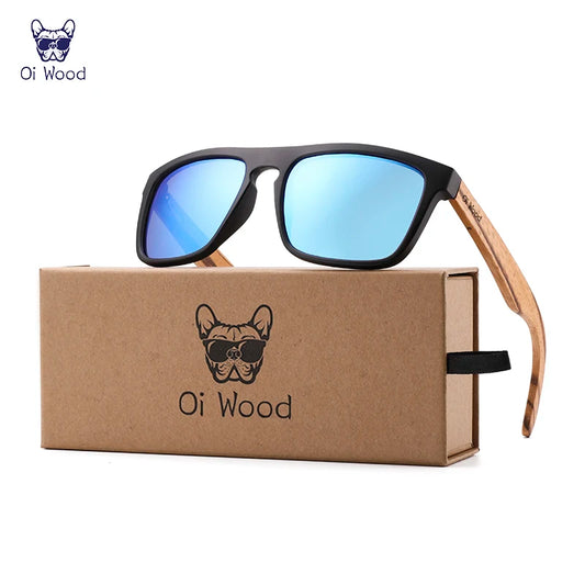 Oi Wood Women Sunglasses Square Polarized Red Lenses