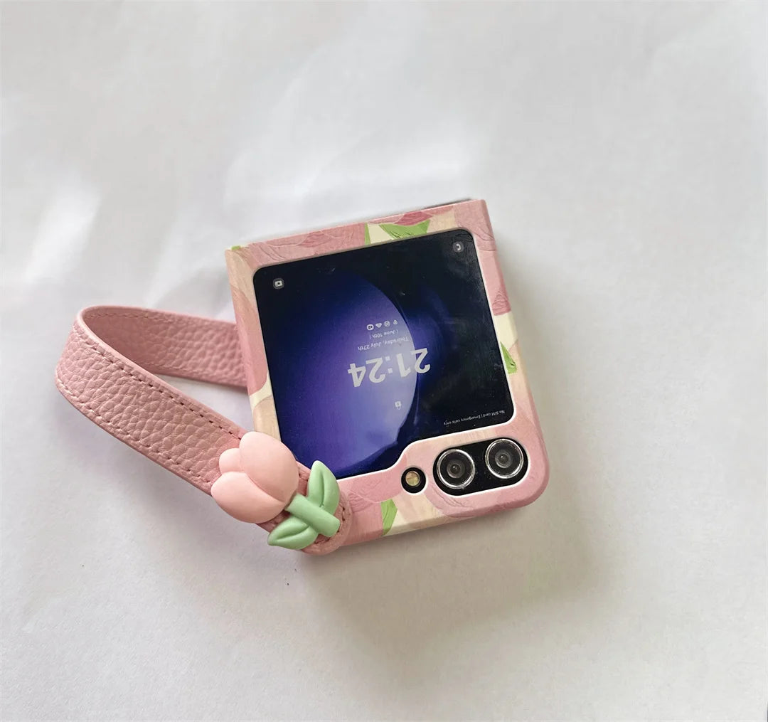 3D Tulip Wrist Strap Bracket Case for Samsung Galaxy Z Flip