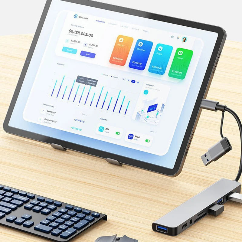 8 in 2 USB +Type C HUB Docking Station Phone Disk Converter