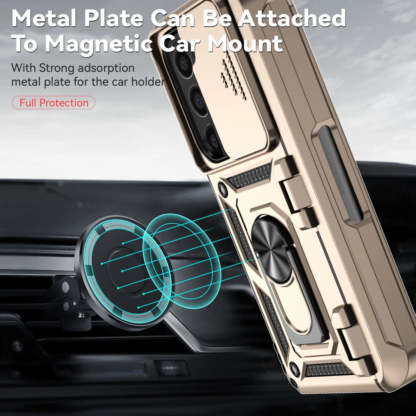 Slide Camera Phone Cover for Samsung Galaxy Z Fold Cases with Stand Holder Armor