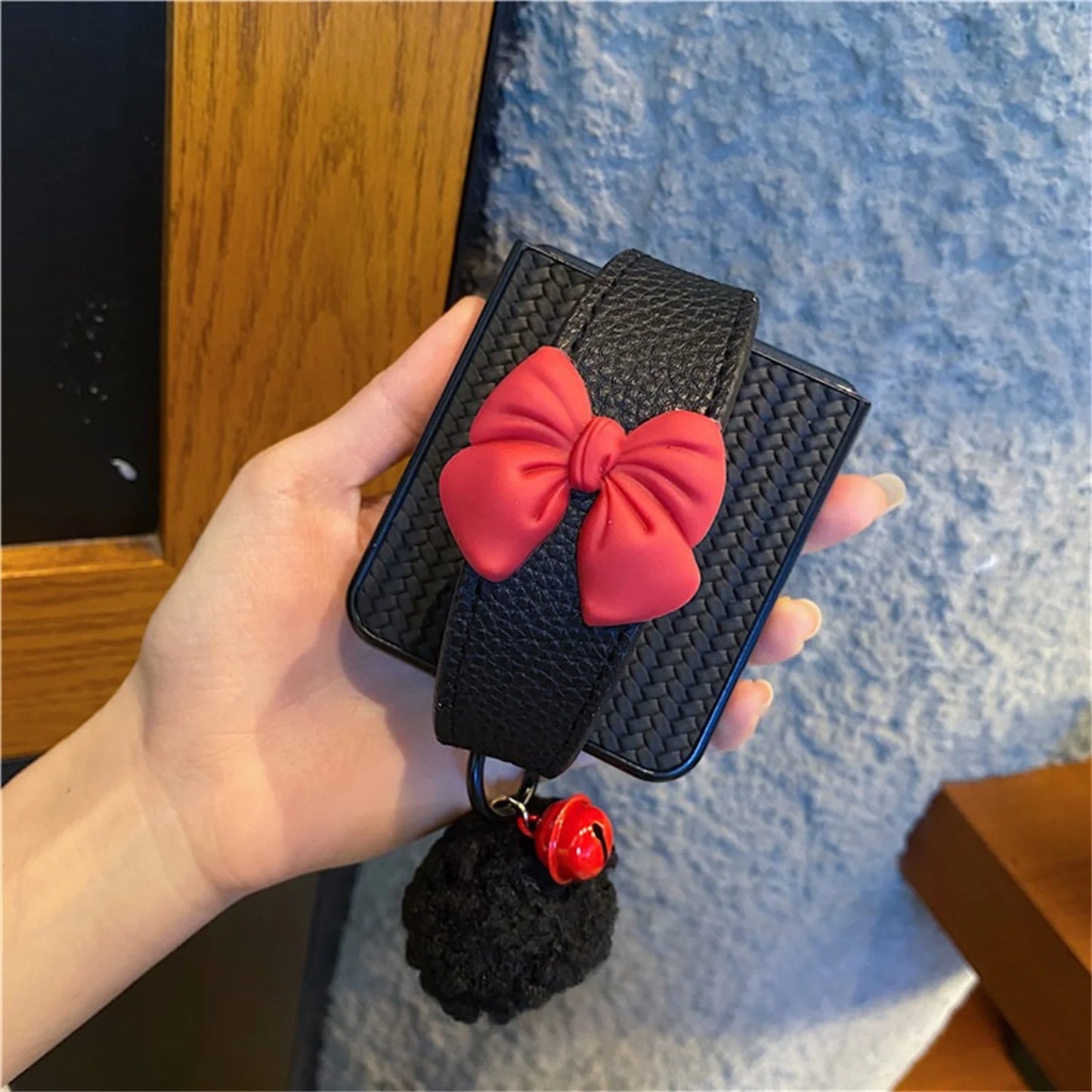 Mat Rhombus Phone Case with Bow Wrist Strap for Samsung Galaxy Z Flip
