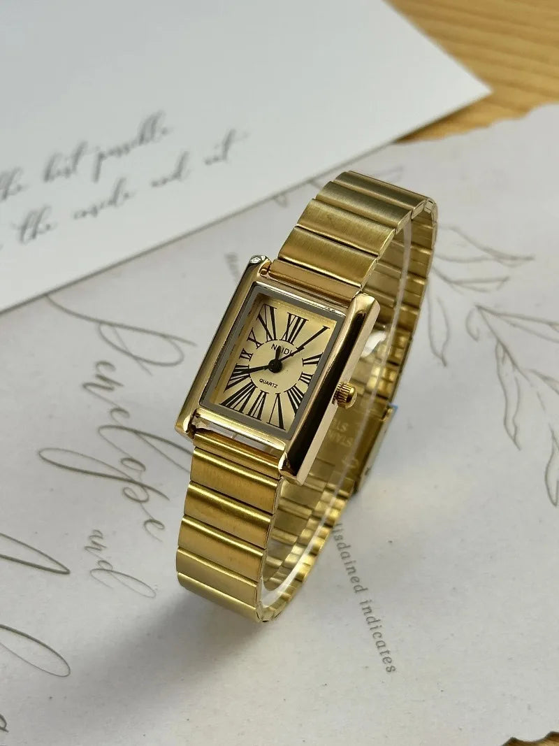 Vintage Small Gold Watch for Women Luxury Rectangular Watch Classic Quartz
