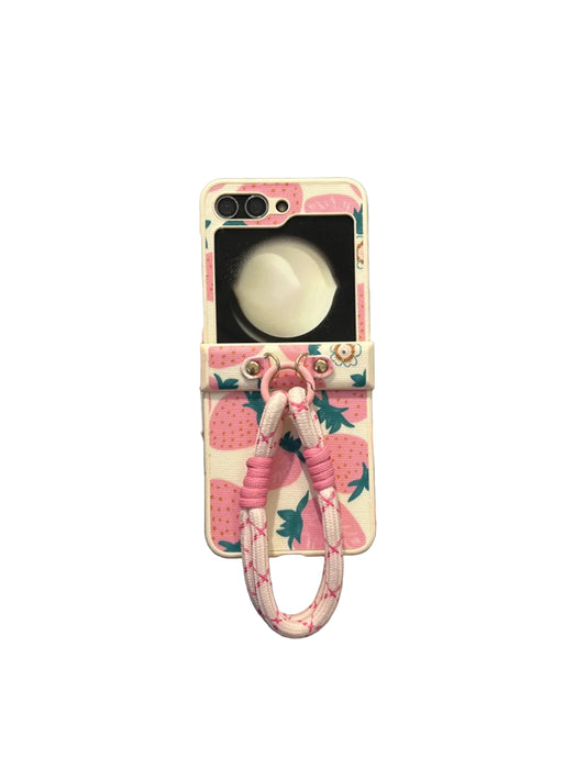 Pink Strawberry Portable Rope Phone Case for Samsung Galaxy Z Flip