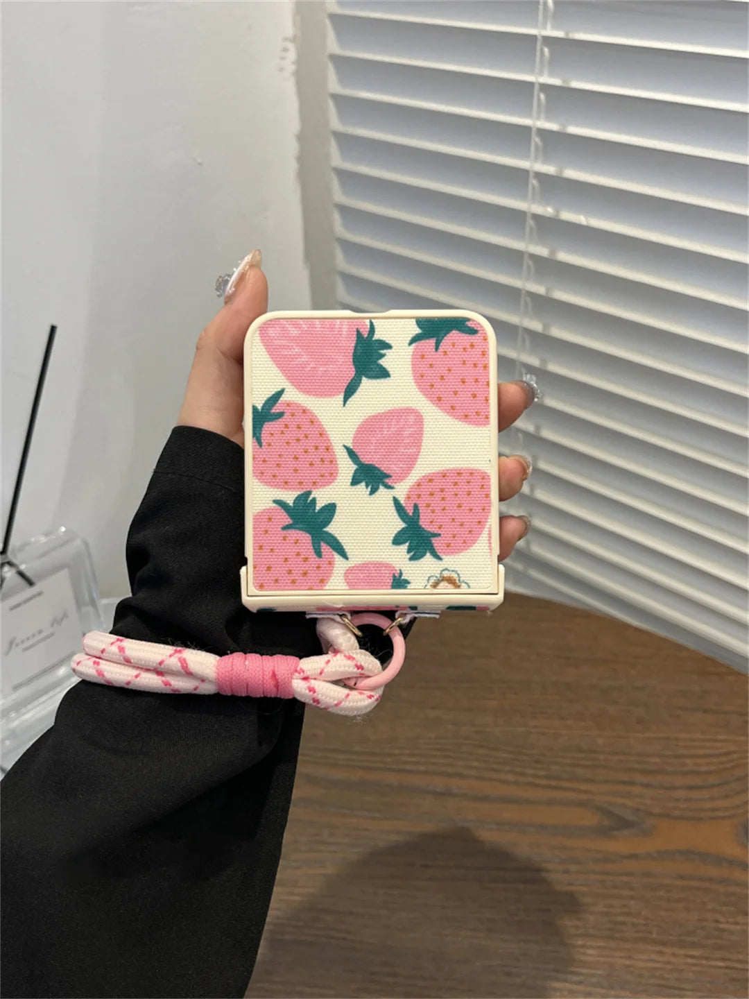 Pink Strawberry Portable Rope Phone Case for Samsung Galaxy Z Flip