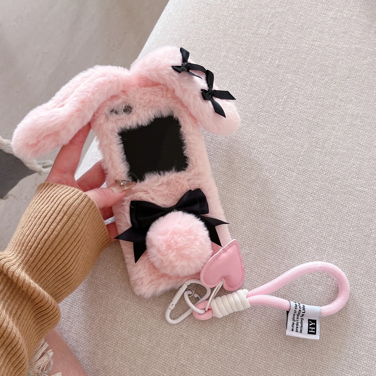 Bunny Folding Plush Phone Case with Lanyard Kawaii for Galaxy Z Flip