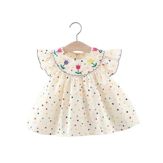 Dress Summer Colorful Polka Dot Flower Embroidery Princess