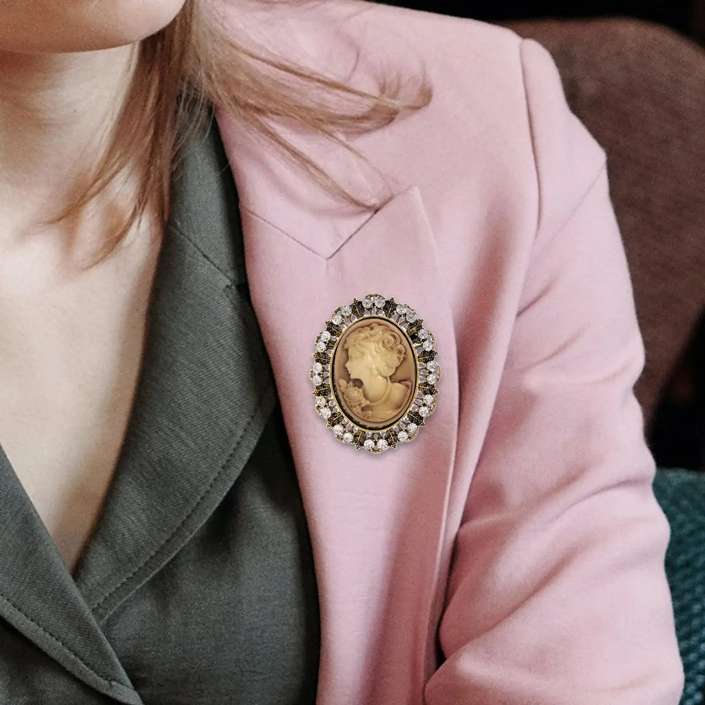 Lady Portrait Brooch Pin Rhinestone Vintage Style Gem Brooch