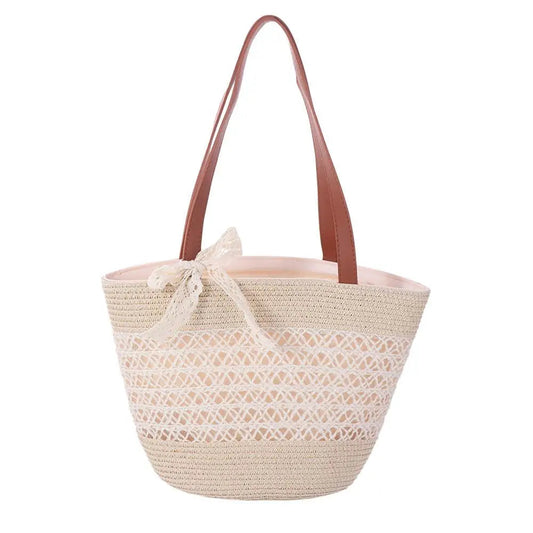 Shoulder Bag Sweet Woven Tote Bag Breathable Lace Ribbon Stripe
