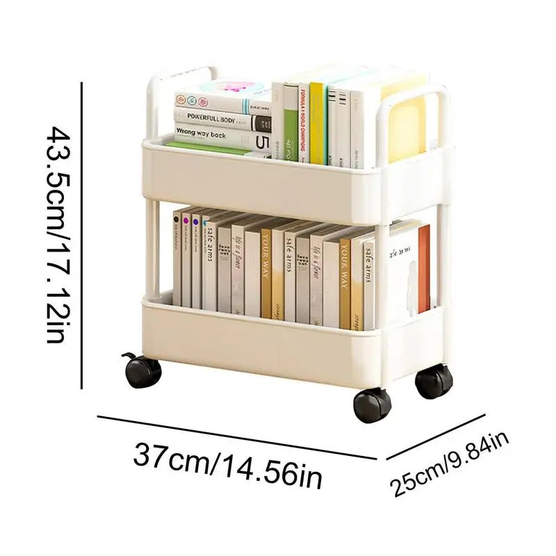Under Table Storage Shelf with Wheel 2-Layer Movable Bookshelf Cart
