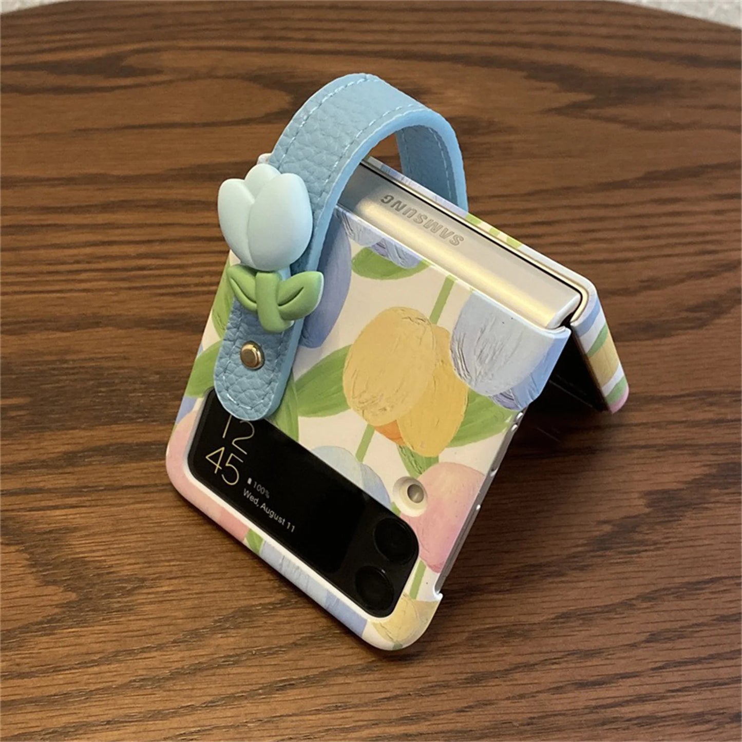 3D Tulip Wrist Strap Bracket Case for Samsung Galaxy Z Flip