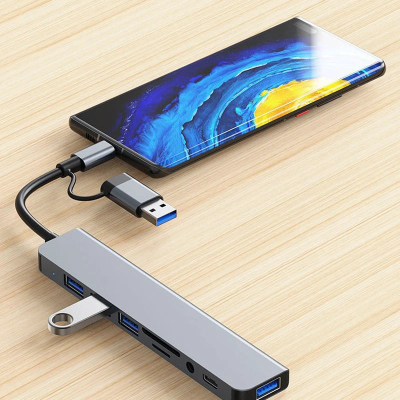 8 in 2 USB +Type C HUB Docking Station Phone Disk Converter