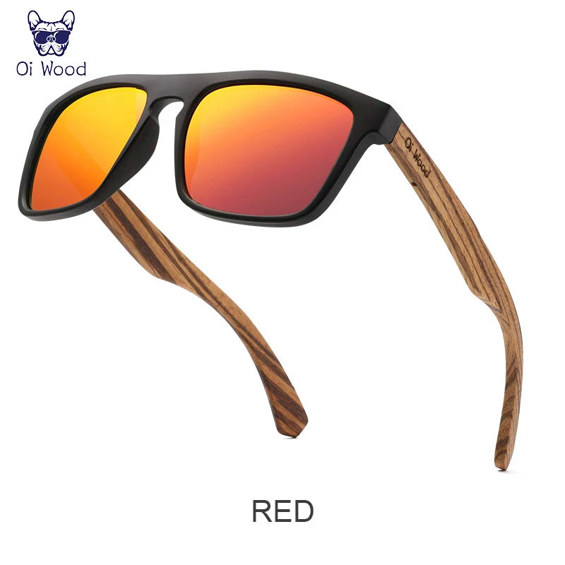 Oi Wood Women Sunglasses Square Polarized Red Lenses